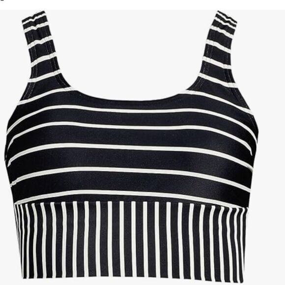 Land's End Tankini Top Tuggless Swimsuit Top Black Egret Varigated Stripe Var - Picture 1 of 7